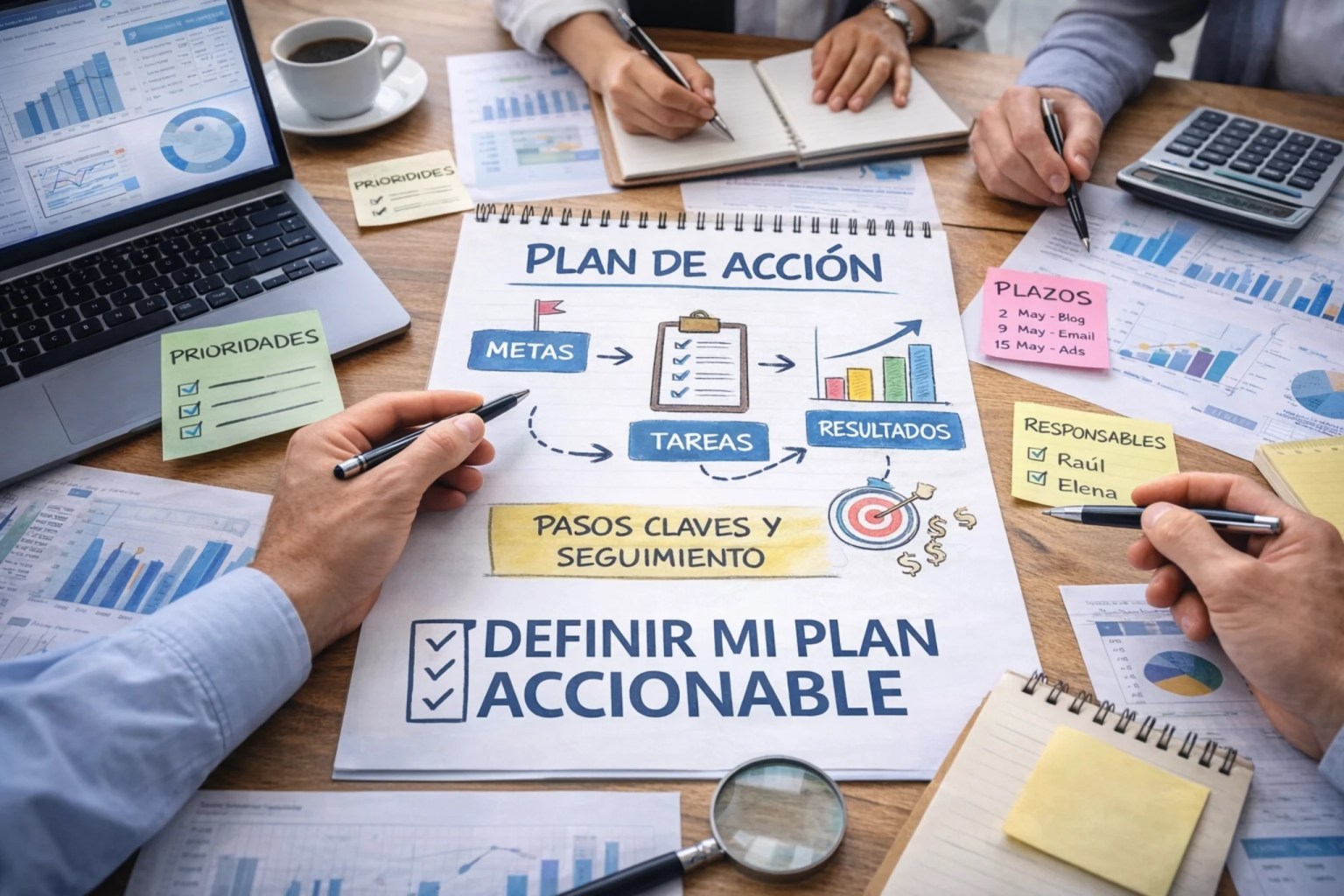 Equipo analizando decisiones estratégicas, cambios del entorno y plan de acción
