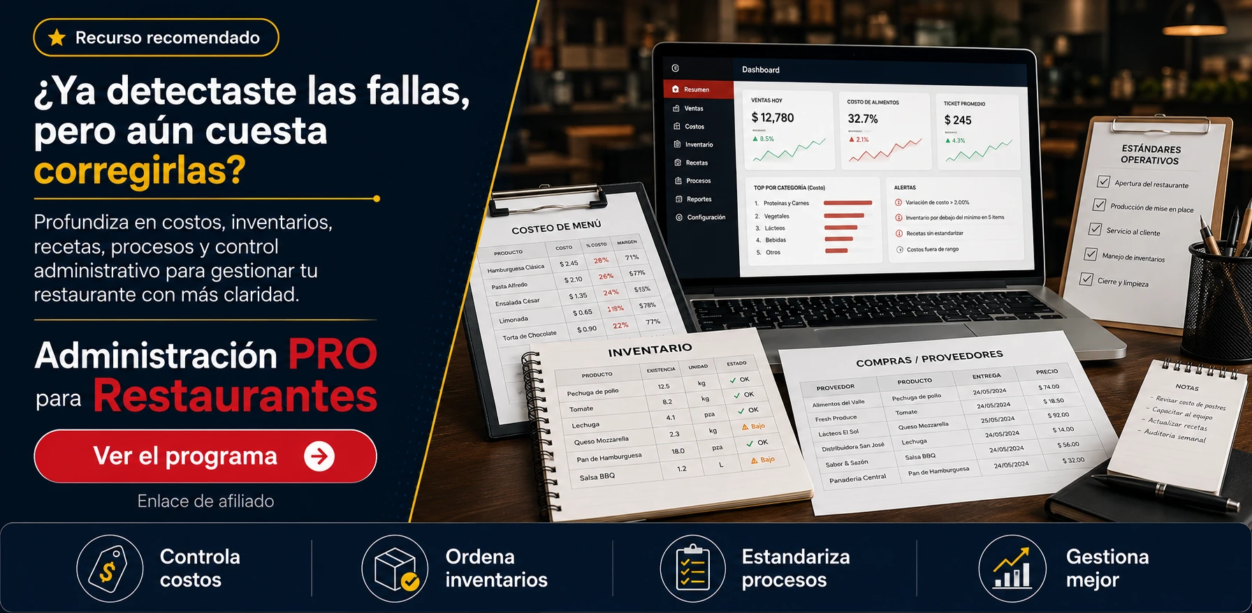 Ver programa Administración Pro para Restaurantes sobre costos, inventarios y procesos