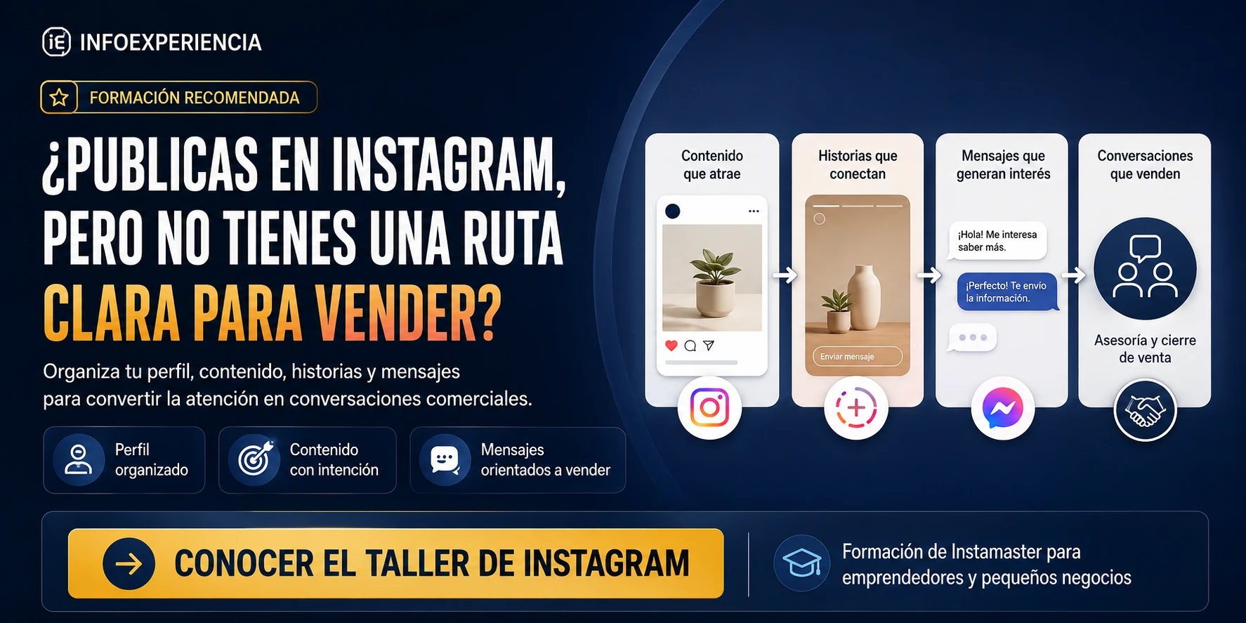 Taller de Instagram para convertir publicaciones, Reels y conversaciones en un proceso comercial más organizado