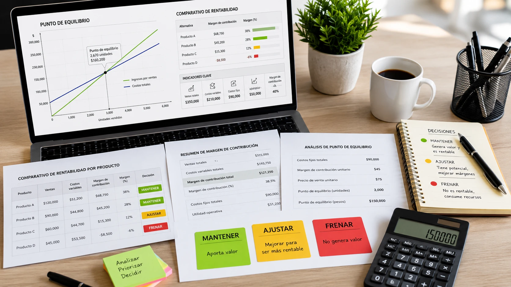 Análisis de rentabilidad y punto de equilibrio para evaluar márgenes, costos y decisiones de negocio