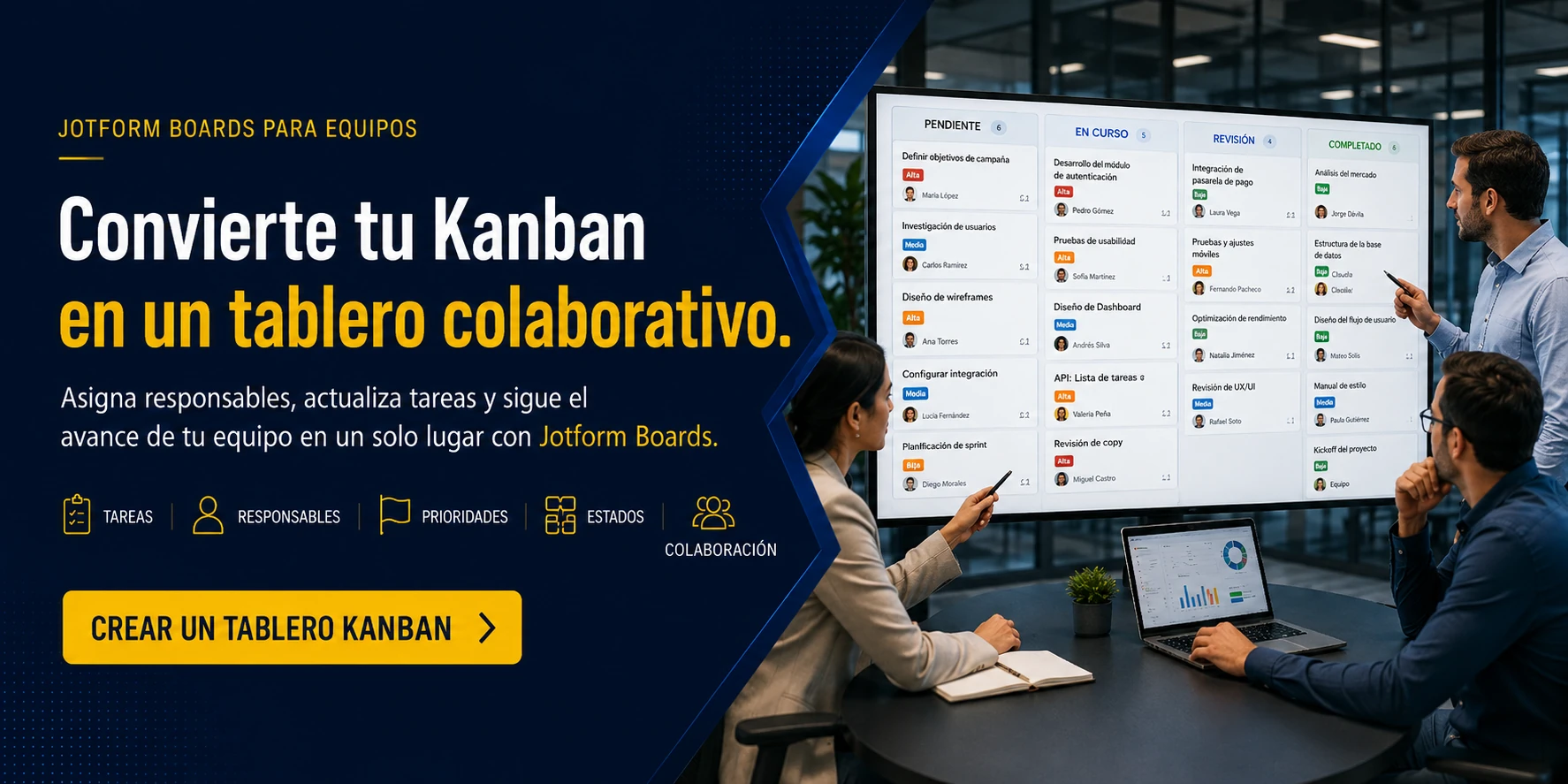 Tablero Kanban colaborativo en Jotform Boards
