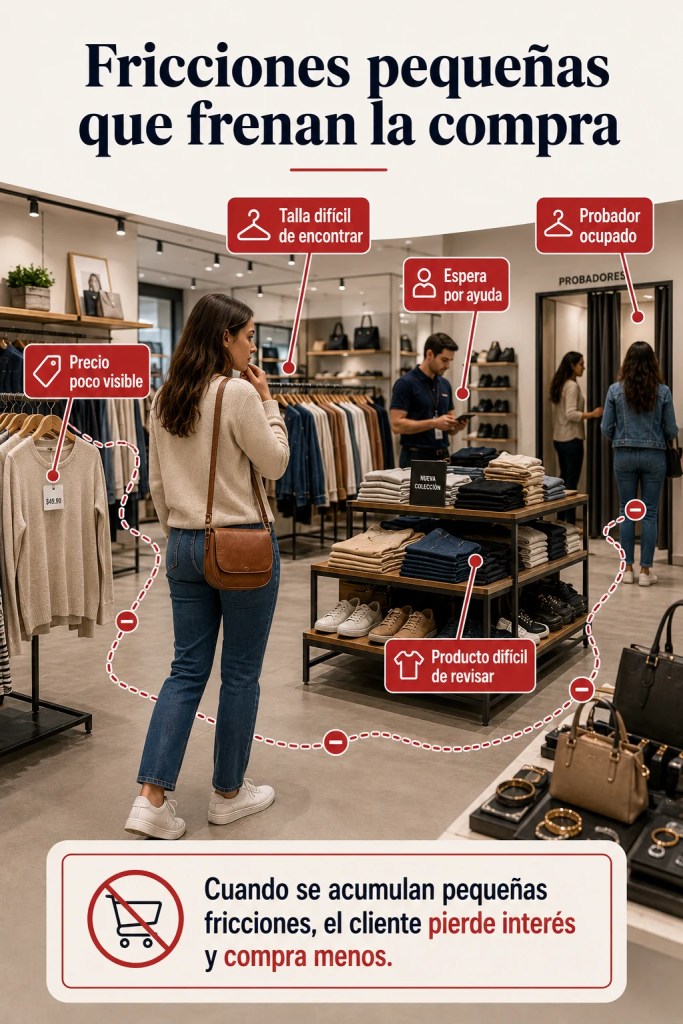 Fricciones pequeñas que dificultan la compra dentro de una tienda de moda