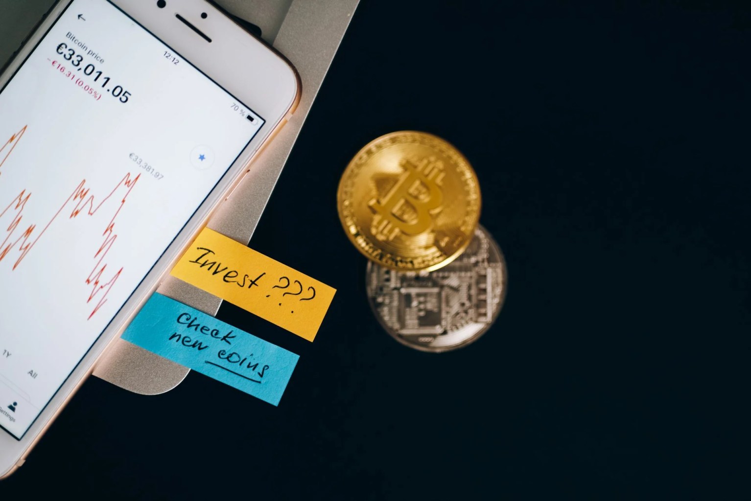 Pantalla con gráfico de inversión y criptomonedas, imagen sobre árbol de decisión para inversiones y valor esperado