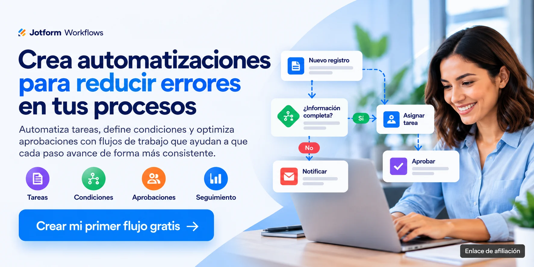 Jotform Workflows para automatizar tareas, definir condiciones y reducir errores en procesos