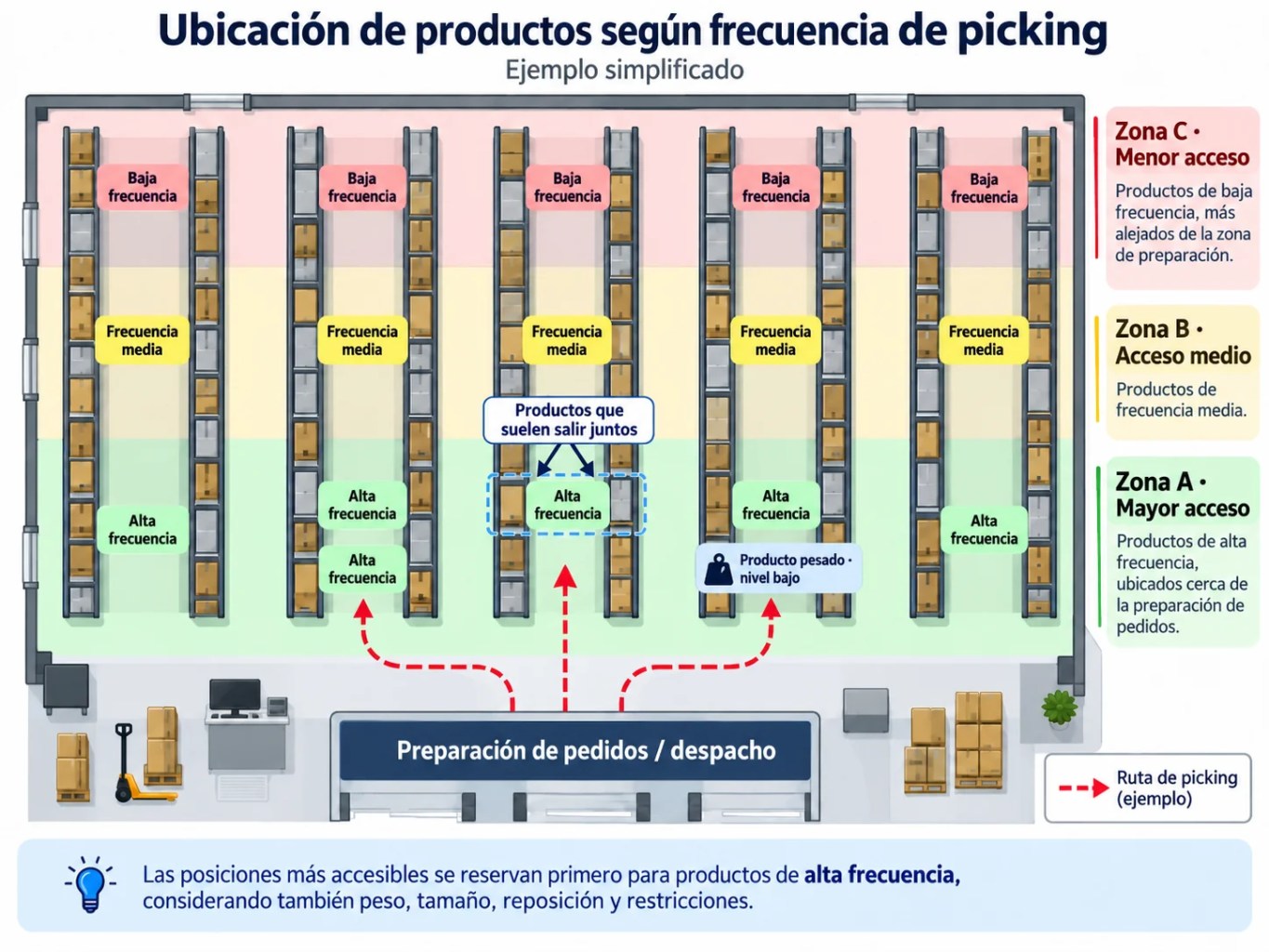 Ubicación de productos en almacén según frecuencia de picking